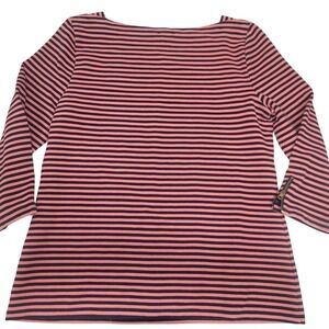 Talbots Women's‎ L Top Striped Long Sleeve Boat Neck Gold Zipper Accents